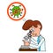 Ridiculous caricature the biologist looks in a microscope.