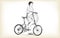 Riding bicycle a woman, free hand drawing, vector and