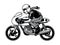 Riding bike cafe racer motorcycles black and white vector illustration