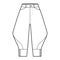 Riding breeches short pants technical fashion illustration with knee length, low normal waist, high rise, curved pocket