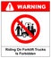 Riding on forklift trucks is forbidden symbol. Occupational Safety and Health Signs. Do not ride on forklift