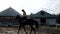 Riding a horse in an equestrian club. Rider training before the competition. Young woman riding a horse, rides in an