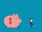 Riding and pulling piggy bank. Business budget and saving concept. Flat business vector style