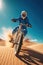 riding a sports bike in the desert.