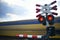 Riding train passing railroad crossing with high speed train