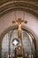 Rieden Germany 15.04.2018 Altar Setup with jesus Christ on the Cross hang behind the altar of the local church of Rieden