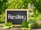 Riesling wine glass and sign