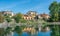 Rieti, capital of Sabina historical region, view from Velino river, Lazio Italy.