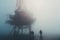 Rig workers work industrial production helmet gas construction oil building crew fog