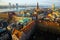 Riga, Latvia: Beautiful top view of the city, river, bridge, skyscrapers and dome Cathedral