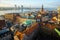 Riga, Latvia: Beautiful top view of the city, river, bridge, skyscrapers and dome Cathedral