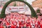 Riga, Latvia - December 08 2019. Unidentified participants of annual Santas Fun Run Walk on December. Riga Santa`s Race