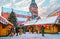 Riga, Latvia - December 28, 2014: Christmas market at Dome square in Old Riga (Litvia). Dome Square at Christmas market in winter