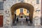 Riga, Latvia - July, 2018: Swedish Gate in the old city of Riga. Old Arch Of Swedish Gate on Troksnu Street in old Town of Riga