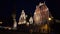 Riga - Latvia, JUNE 17, 2016:Night view of a monument to Roland at Town Hall Square against the background House of the