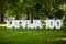 Riga, Latvia - Mai 24, 2018 : View to the sign `Latvija 100` in the park