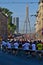 Riga, Latvia - May 19 2019: Marathon runners arriving to Vansu Bridge