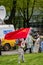 Riga, Latvia, May 9, 2008 - demonstration in Riga regarding Soviet victory in World War 2, people laying flowers and smiling