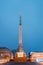 Riga, Latvia. Night View Of Memorial Freedom Monument At Freedom