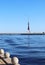 Riga Latvia promenade city center tv tower cityscape tourism view blue bright colors by the river