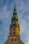 Riga, Latvia: Spire Church of St. Peter is one of the symbols and one of the main sights of the city of Riga. Golden pawn on top