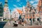 Riga Latvia Street Music Trio Band, Three Young Guys Playing Instruments For Donation On The Town Hall Square