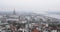 Riga, Latvia. Top View Cityscape In Misty Fog Rainy Day. Latvian Academy Of Sciences, Built On Model Of Moscow Stalin