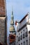 Riga. Latvia. The tower of St. Peters Church can be seen between Old Riga houses