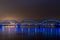 Riga railway bridge with lights at night