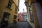 Riga\'s Old Town street view to the tower of the Cathedral