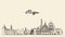 Riga skyline, Latvia, hand drawn vector sketch