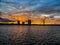 Riga in the sunset from birds view. Towers