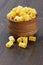 Rigatoni italian pasta in wood bowl