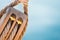 Rigging, maritime scene, close-up of wooden pulley with nautical ropes