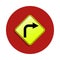 Right bend icon in badge style. One of road sings collection icon can be used for UI, UX