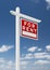 Right Facing For Rent Real Estate Sign on a Blue Sky with Clouds