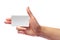 Right Female Hand Hold Blank White Card Mock-up. SIM Cellular