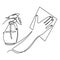 Right hand holding a mirror cleaning cloth, left hand holding a spray bottle. Vector