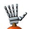 The right hand of a robot. It is spreading the palm.