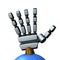 The right hand of a robot. It is spreading the palm.