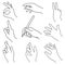 Right human hands vector icons set. Hand drawn illustration isolated on white background. Collection of gestures - draw, greeting