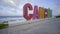 Right pan of the Cancun sign on the beach