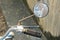 Right rear mirror and hand bar with brake system of vintage Japanese motorcycle