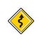 Right-sided winding road sign. Vector illustration decorative design