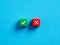 Right versus wrong. To approve or to reject. Decision making concept. Checkmark and cross symbols on colorful cubes on blue