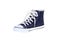 Right womens high top lace up dark navy blue sneaker isolated on white background