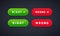 Right and wrong green and red buttons set. UI  UX web elements. Illustration of right or wrong icons. Different variations of