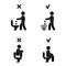 Right and wrong man people position in closet. Posture stick figure. Vector illustration of posing person icon symbol sign.