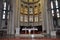 Rijeka, Croatia, May 2021. Central altar and stained glass windows in the background of the Capuchin Church in Rijeka, Croatia