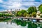 Rijeka, Croatia: Rjecina river in the city center with boats and view over the city